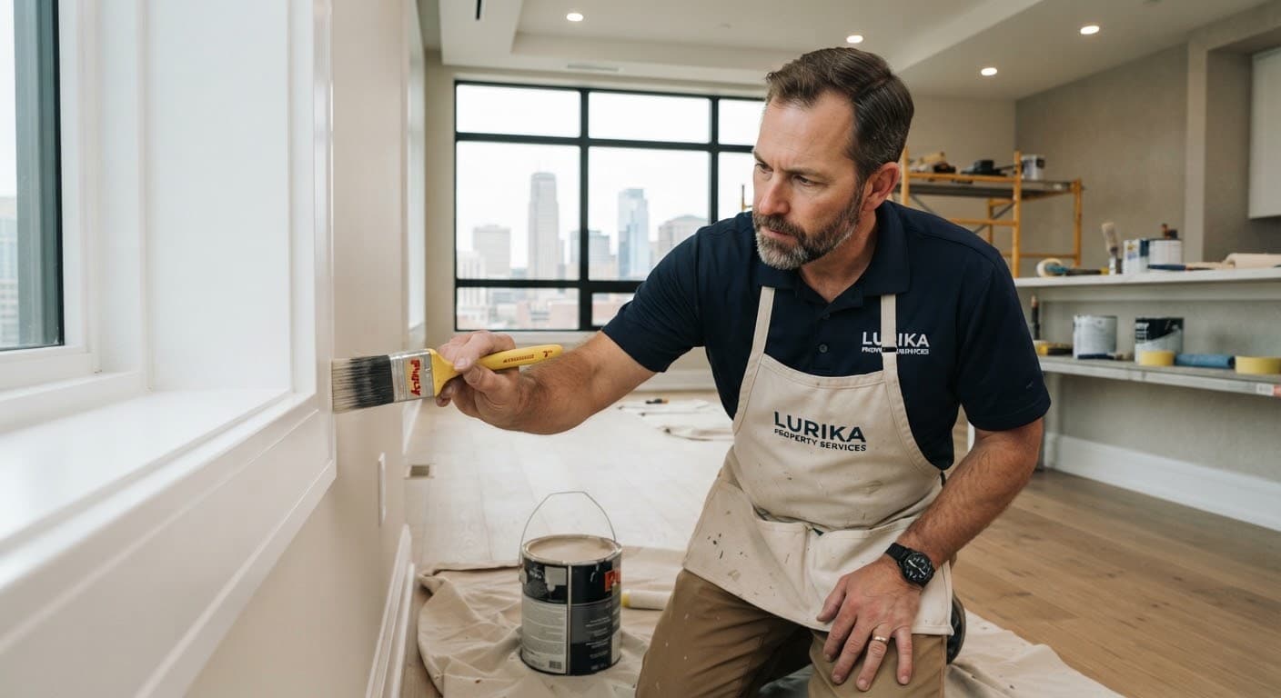 Painter cutting a clean edge on an interior wall